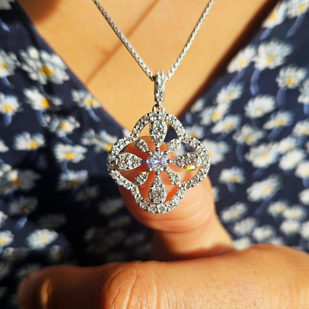 White Gold Diamond Flower Pendant