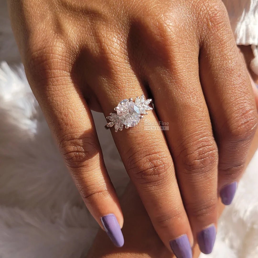 Cluster 2 Ct Oval Diamond White Gold Engagement Ring - Riant Fine Jewelry