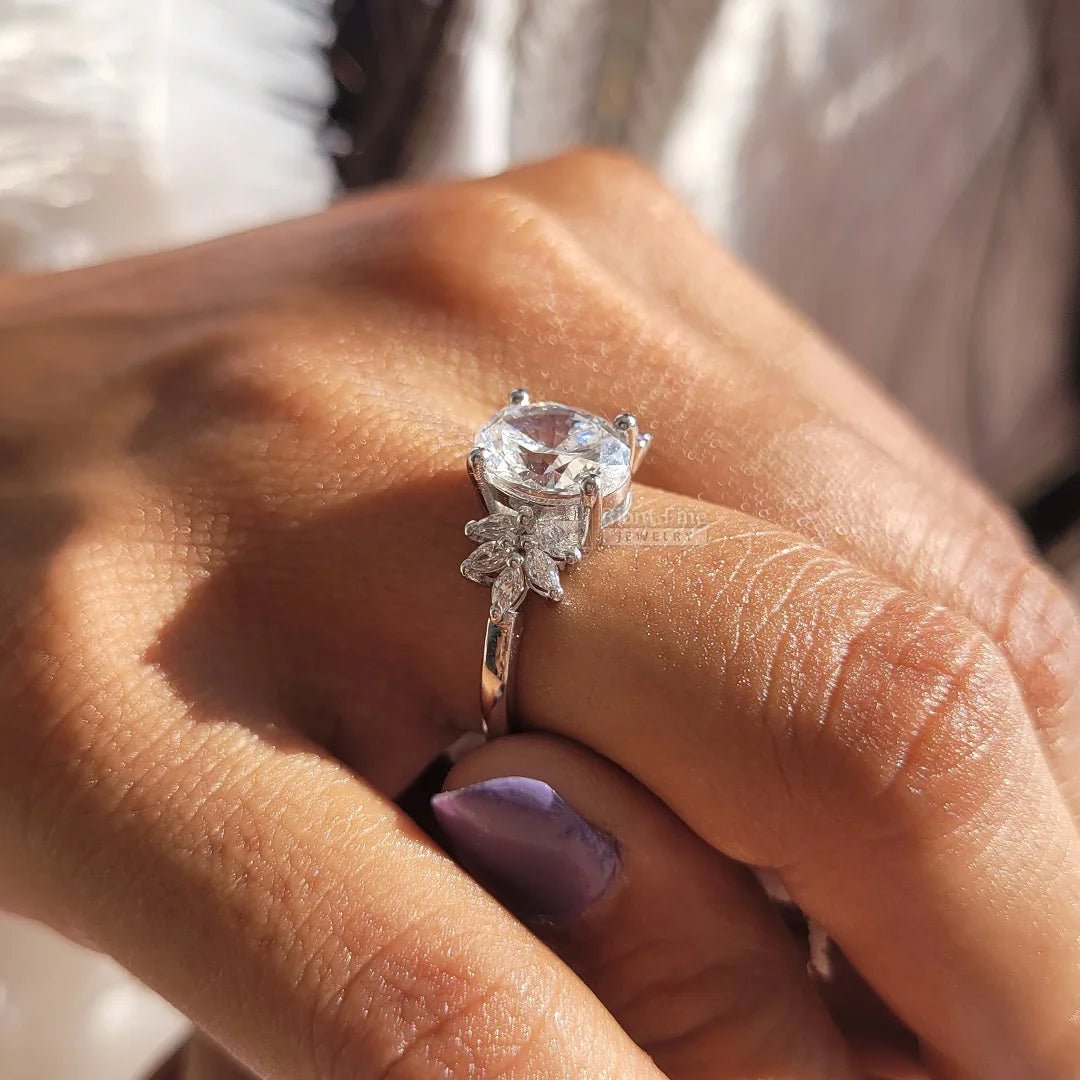 Cluster 2 Ct Oval Diamond White Gold Engagement Ring - Riant Fine Jewelry