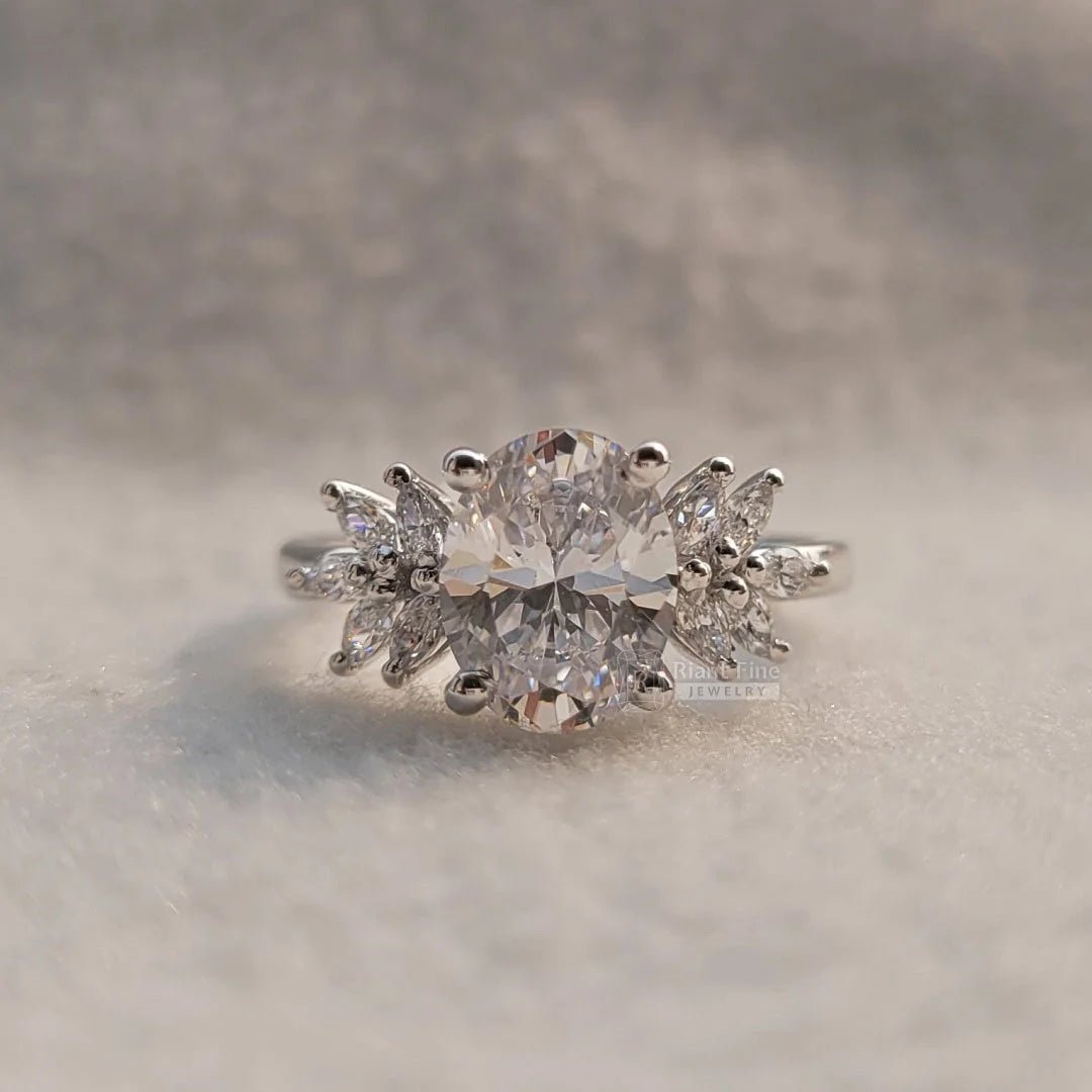 Cluster 2 Ct Oval Diamond White Gold Engagement Ring - Riant Fine Jewelry