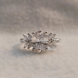 Cluster 2 Ct Oval Diamond White Gold Engagement Ring