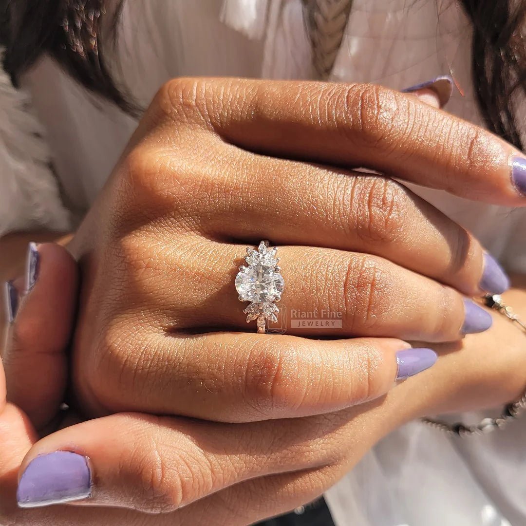 Cluster 2 Ct Oval Diamond White Gold Engagement Ring - Riant Fine Jewelry