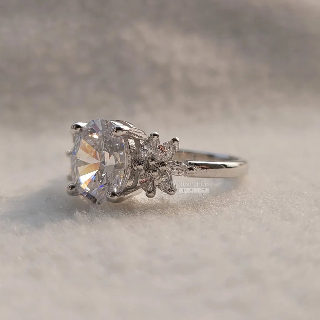 Cluster 2 Ct Oval Diamond White Gold Engagement Ring - Riant Fine Jewelry