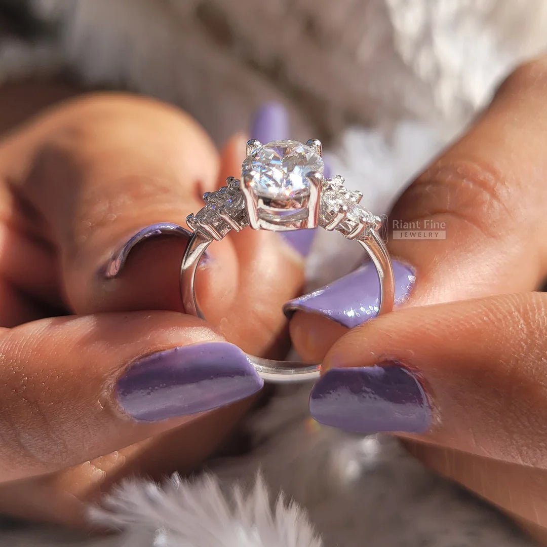 Cluster 2 Ct Oval Diamond White Gold Engagement Ring - Riant Fine Jewelry