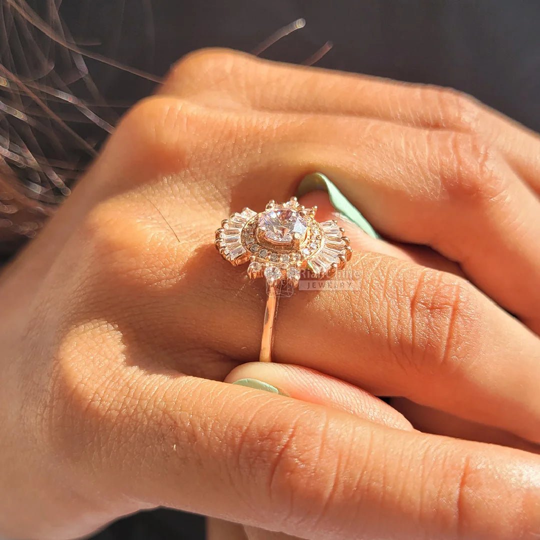 Cluster Halo Round Diamond Art Deco Engagement Ring - Riant Fine Jewelry