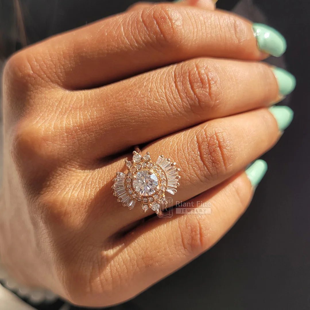 Cluster Halo Round Diamond Art Deco Engagement Ring - Riant Fine Jewelry