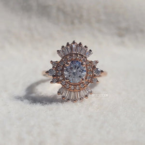 Cluster Halo Round Diamond Art Deco Engagement Ring