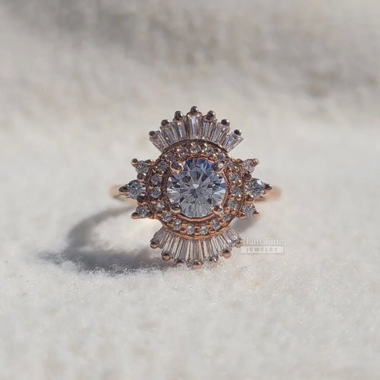 Cluster Halo Round Diamond Art Deco Engagement Ring - Riant Fine Jewelry