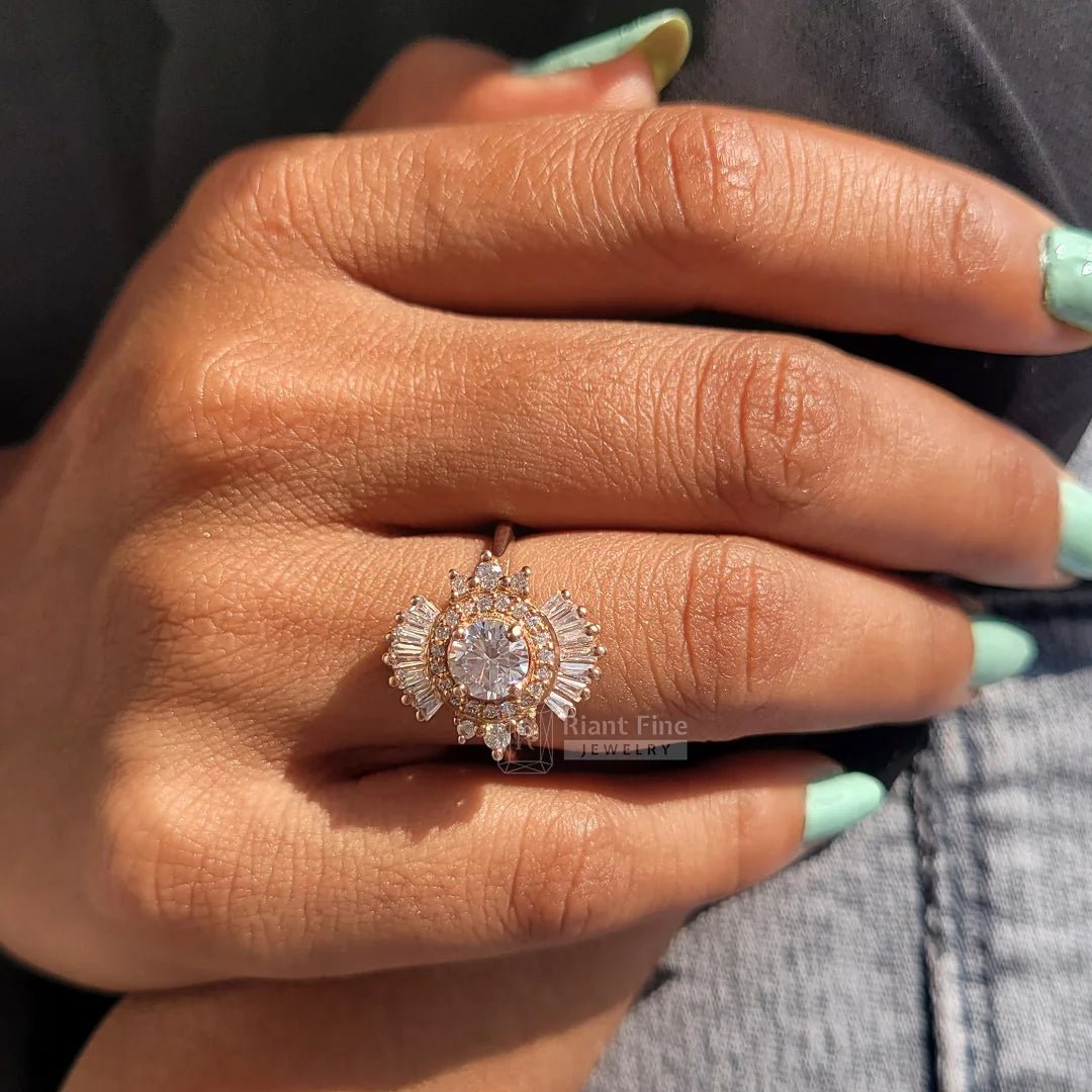 Cluster Halo Round Diamond Art Deco Engagement Ring - Riant Fine Jewelry