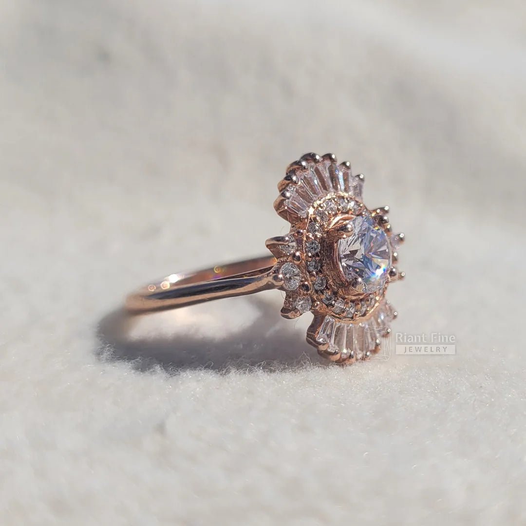 Cluster Halo Round Diamond Art Deco Engagement Ring - Riant Fine Jewelry