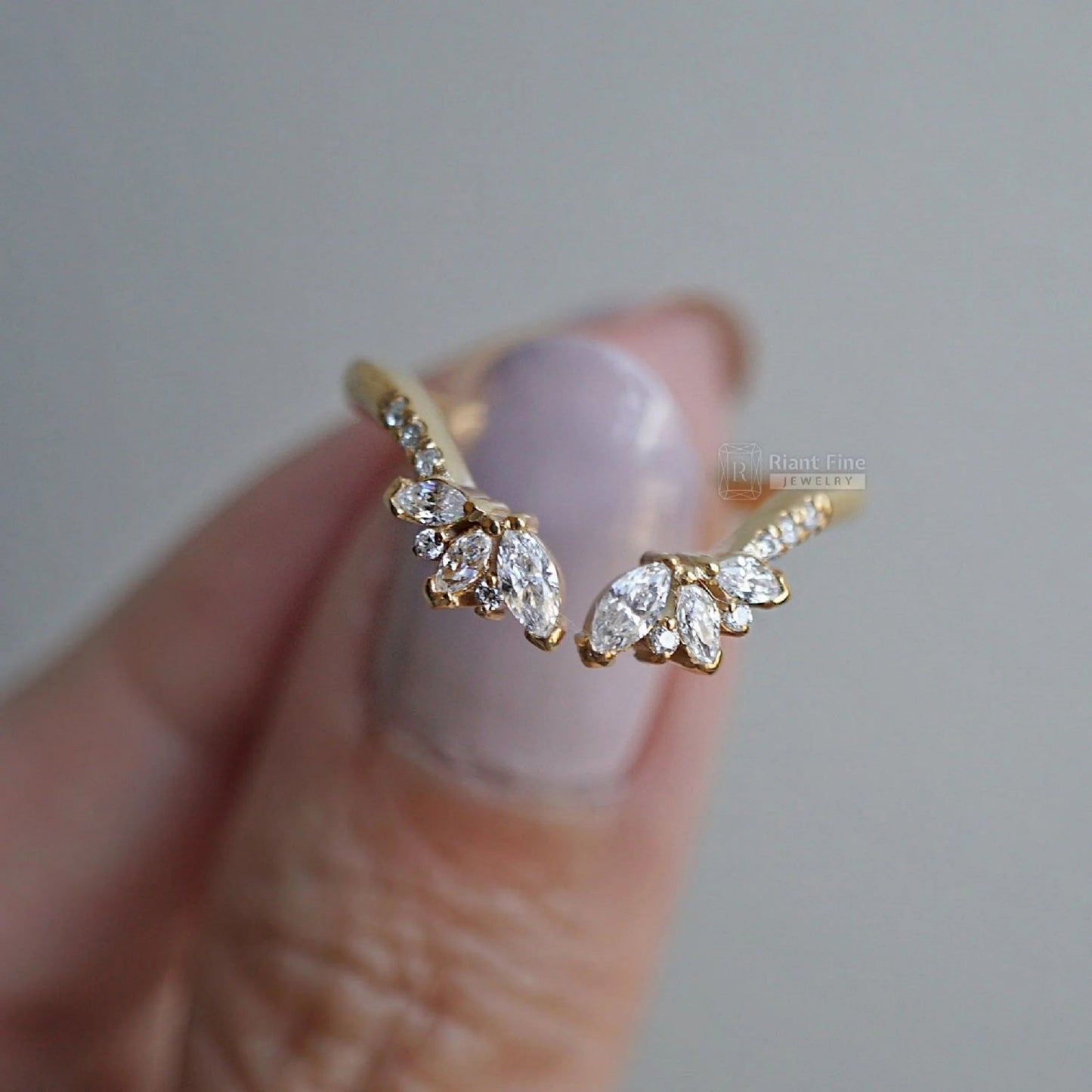 Cluster Marquise Open Gap Diamond Wedding Band Yellow Gold - Riant Fine Jewelry LLC