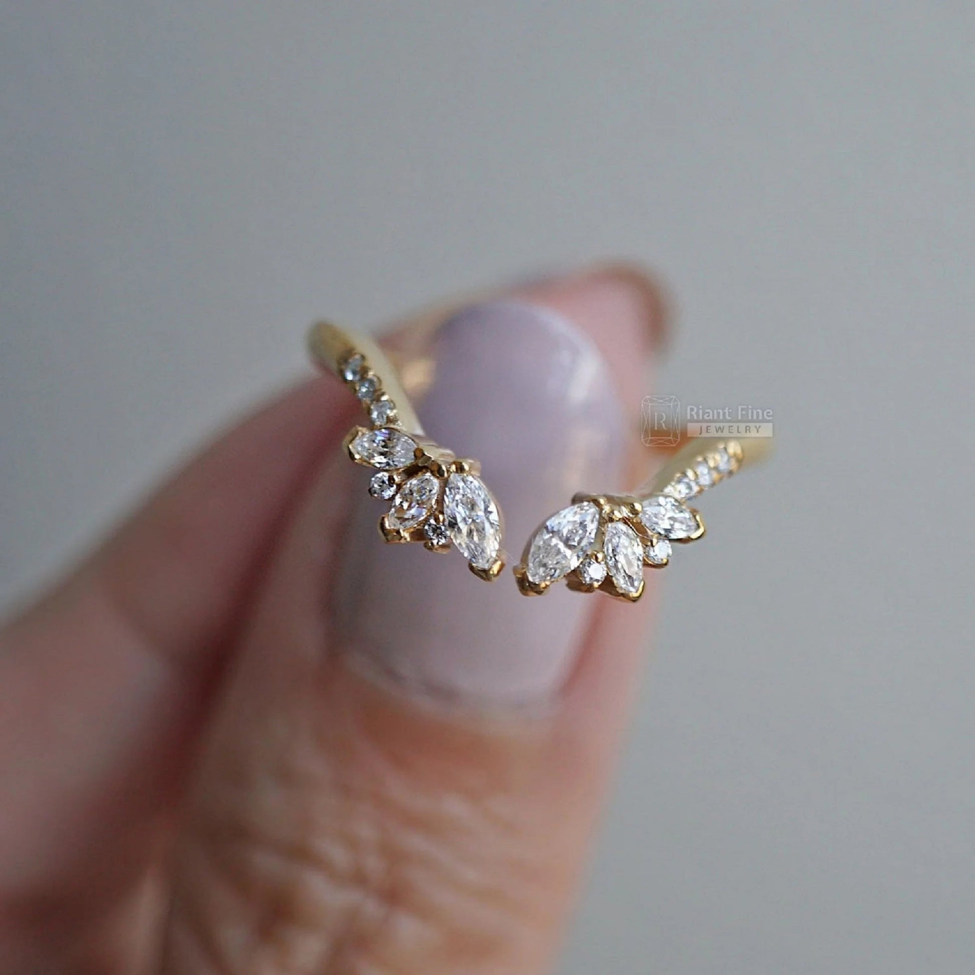 Cluster Marquise Open Gap Diamond Wedding Band Yellow Gold - Riant Fine Jewelry LLC