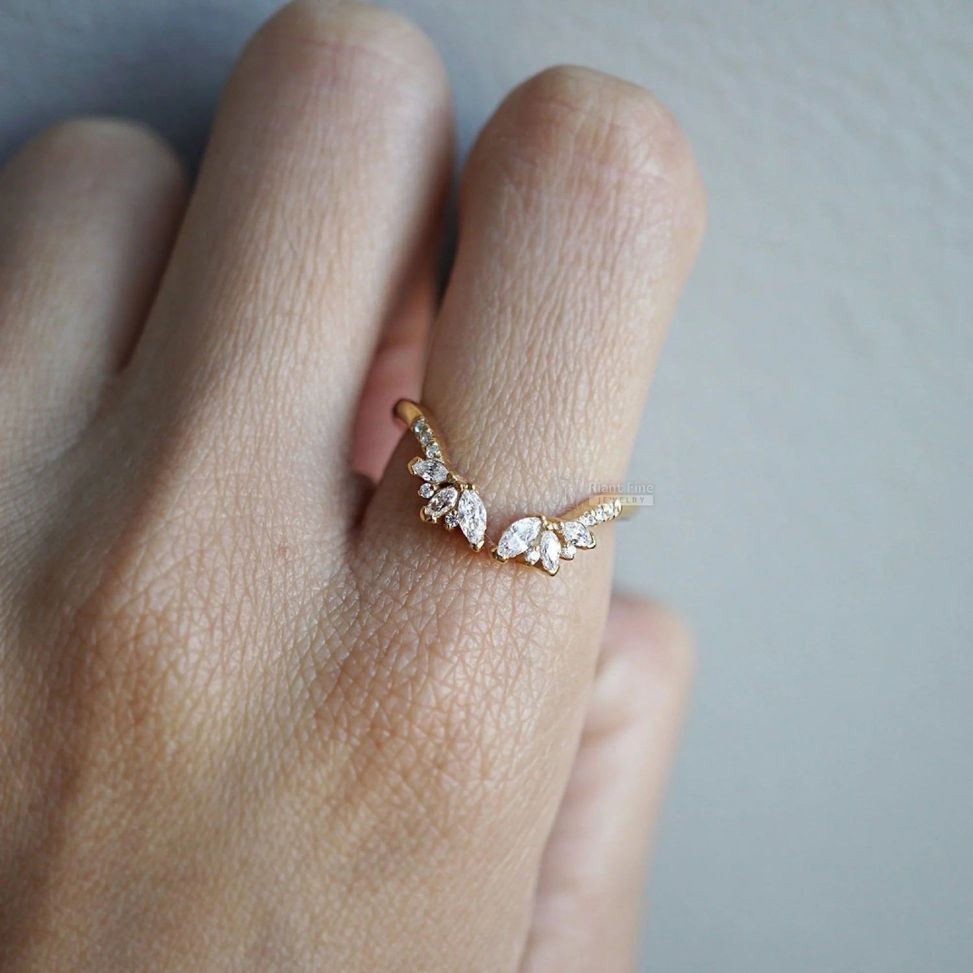 Cluster Marquise Open Gap Diamond Wedding Band Yellow Gold - Riant Fine Jewelry LLC