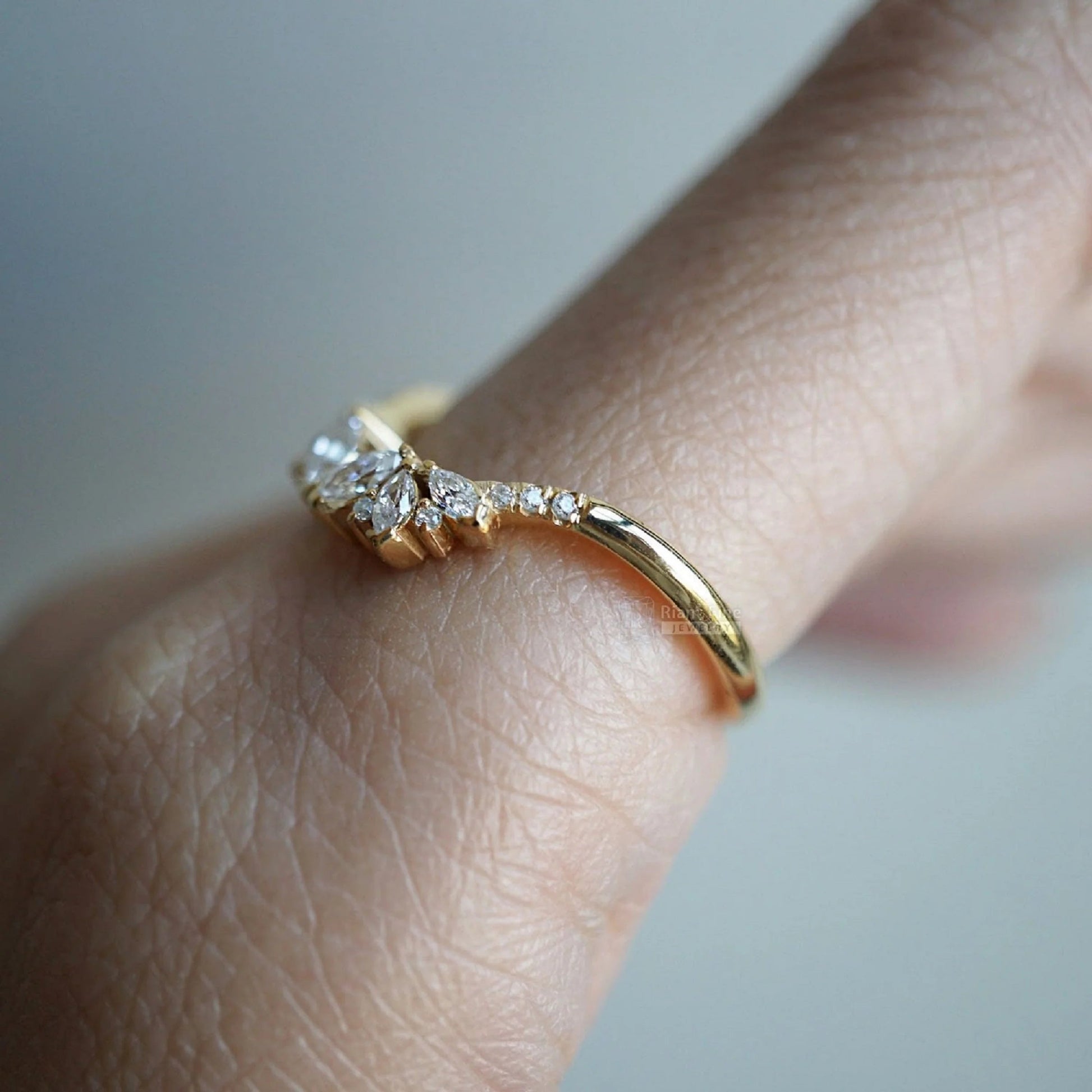 Cluster Marquise Open Gap Diamond Wedding Band Yellow Gold - Riant Fine Jewelry LLC