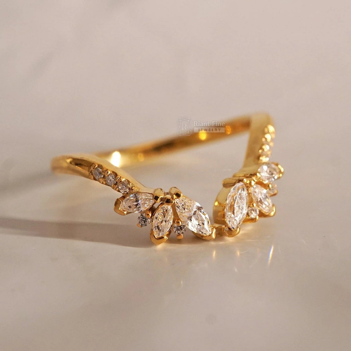 Cluster Marquise Open Gap Diamond Wedding Band Yellow Gold - Riant Fine Jewelry LLC