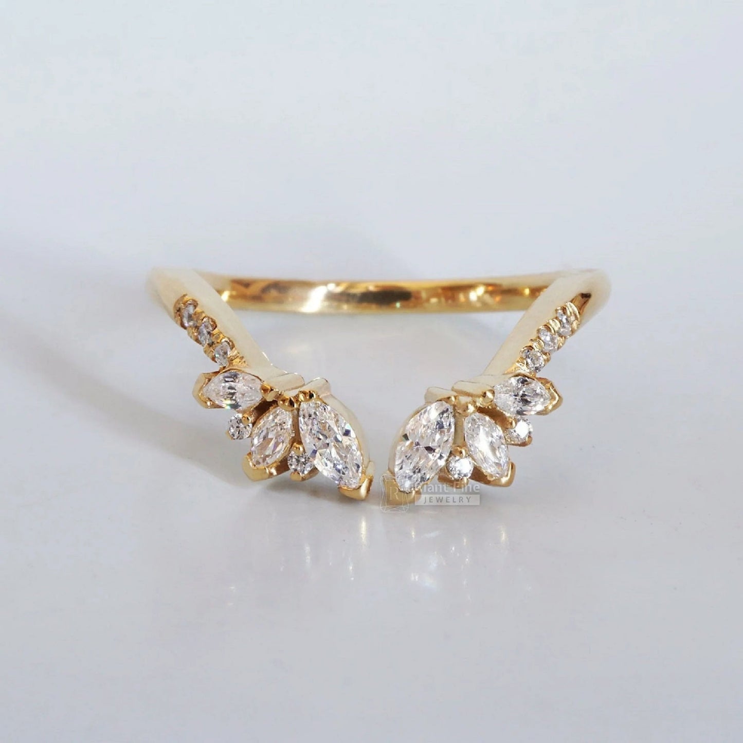 Cluster Marquise Open Gap Diamond Wedding Band Yellow Gold - Riant Fine Jewelry LLC