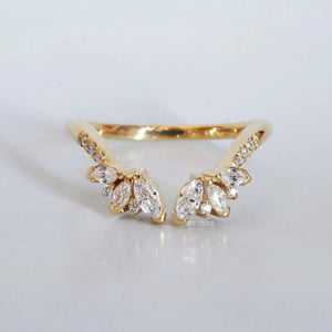 Cluster Marquise Open Gap Diamond Wedding Band Yellow Gold