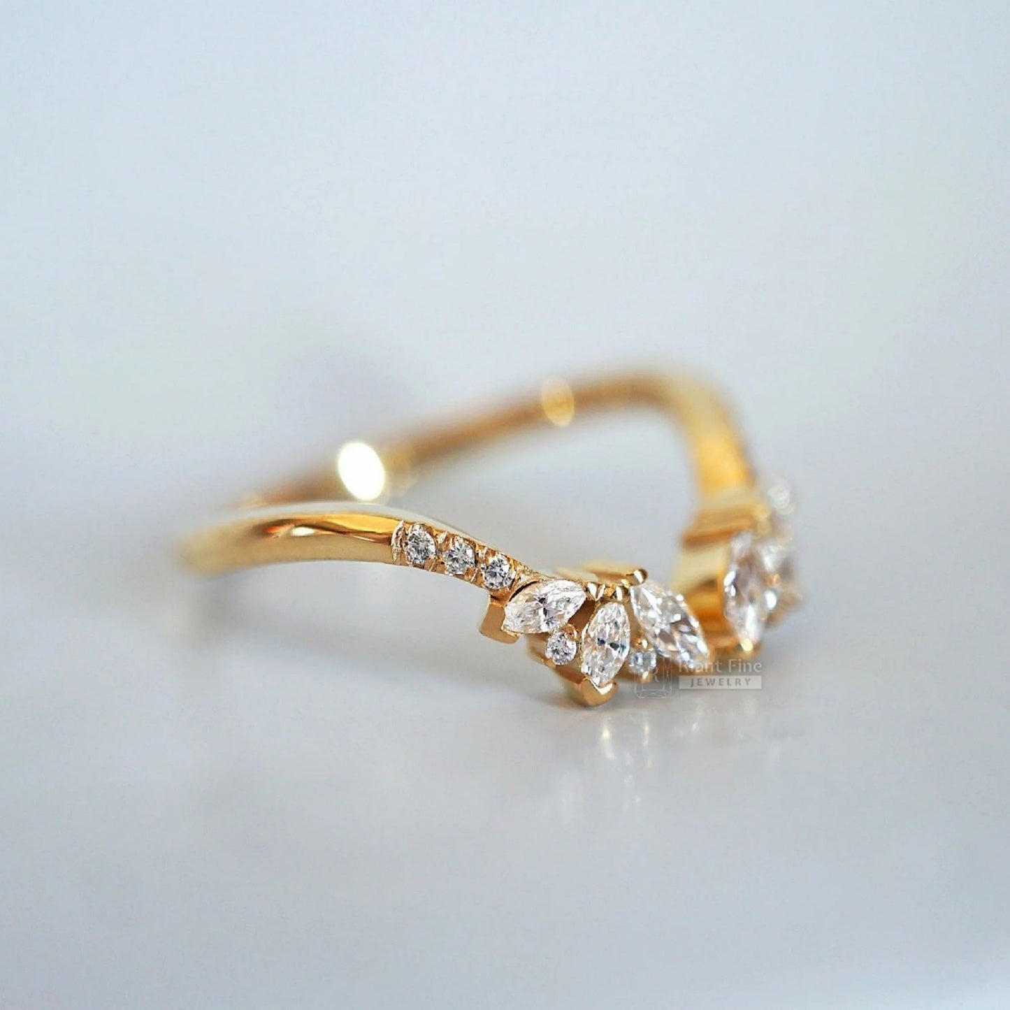 Cluster Marquise Open Gap Diamond Wedding Band Yellow Gold - Riant Fine Jewelry LLC