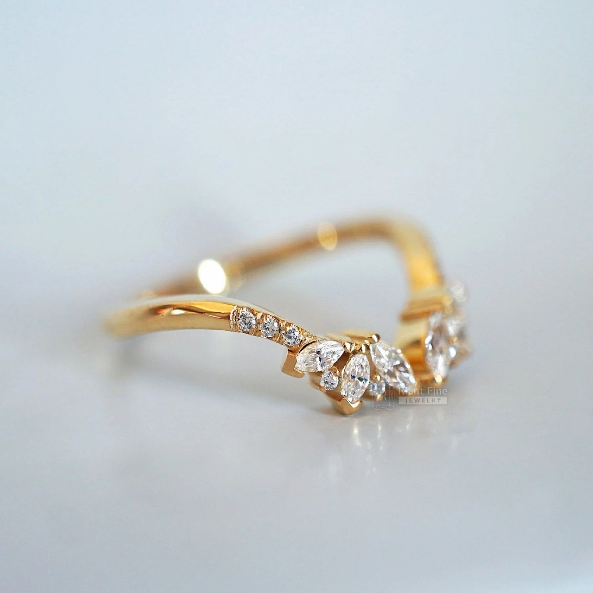 Cluster Marquise Open Gap Diamond Wedding Band Yellow Gold - Riant Fine Jewelry LLC
