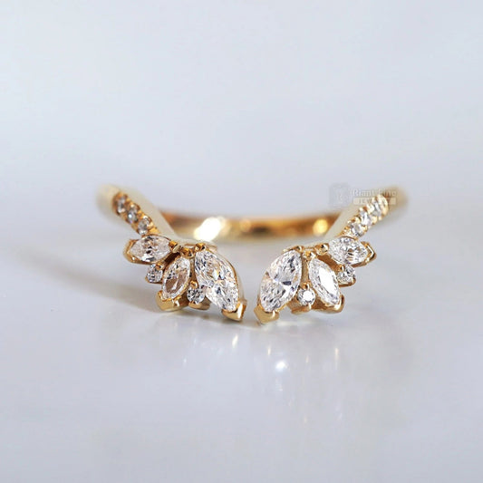 Cluster Marquise Open Gap Diamond Wedding Band Yellow Gold - Riant Fine Jewelry LLC