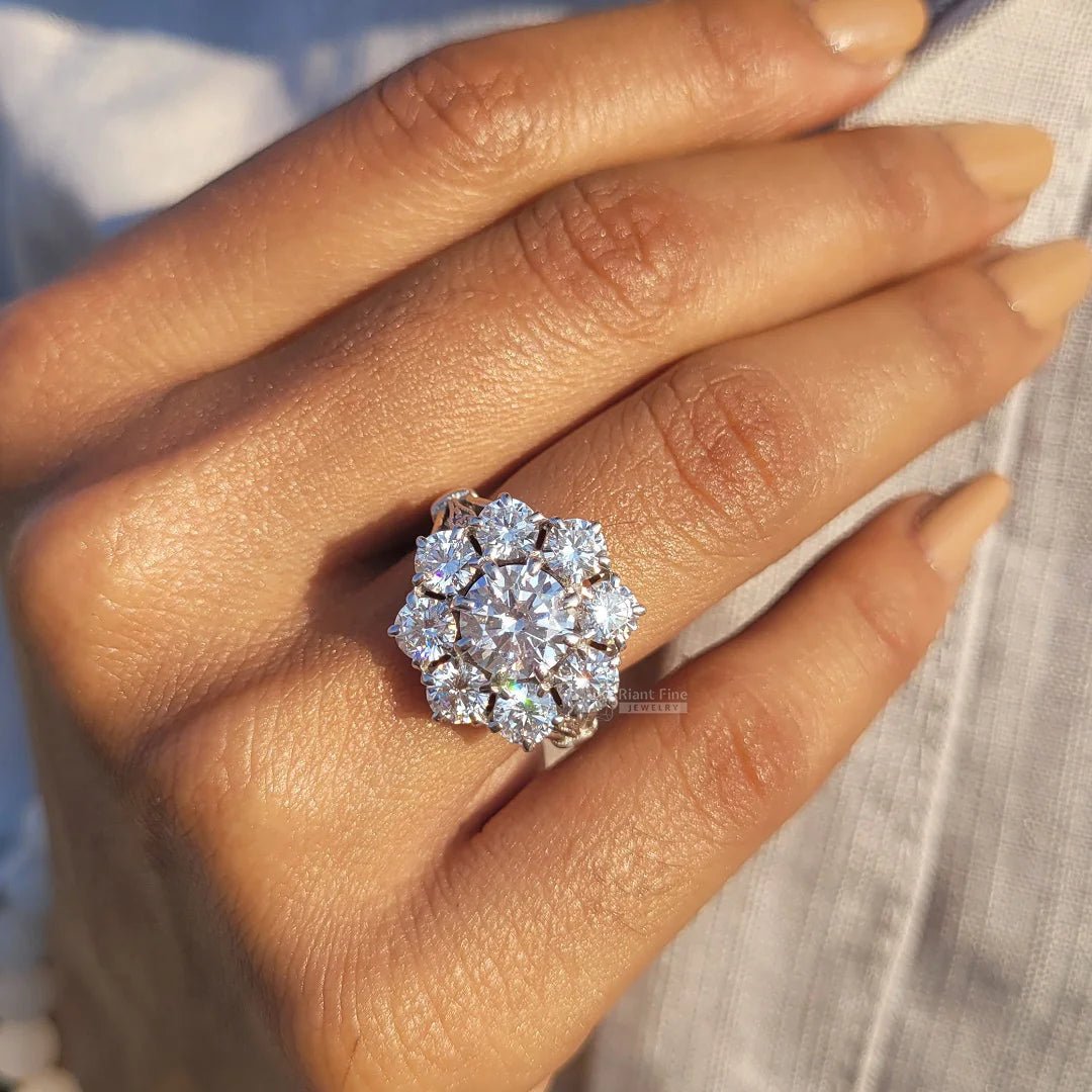 Cluster Round Diamond Halo Engagement Ring - Riant Fine Jewelry