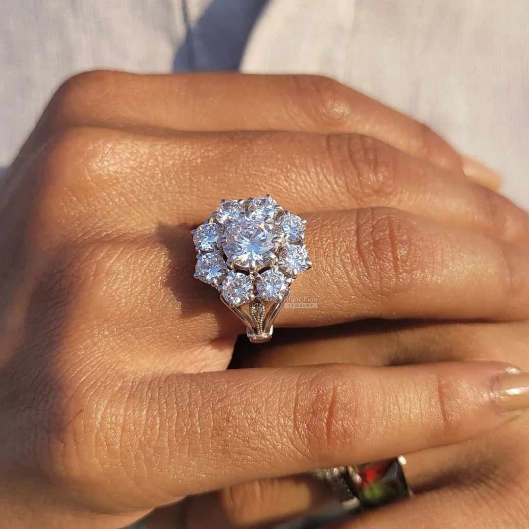 Cluster Round Diamond Halo Engagement Ring - Riant Fine Jewelry