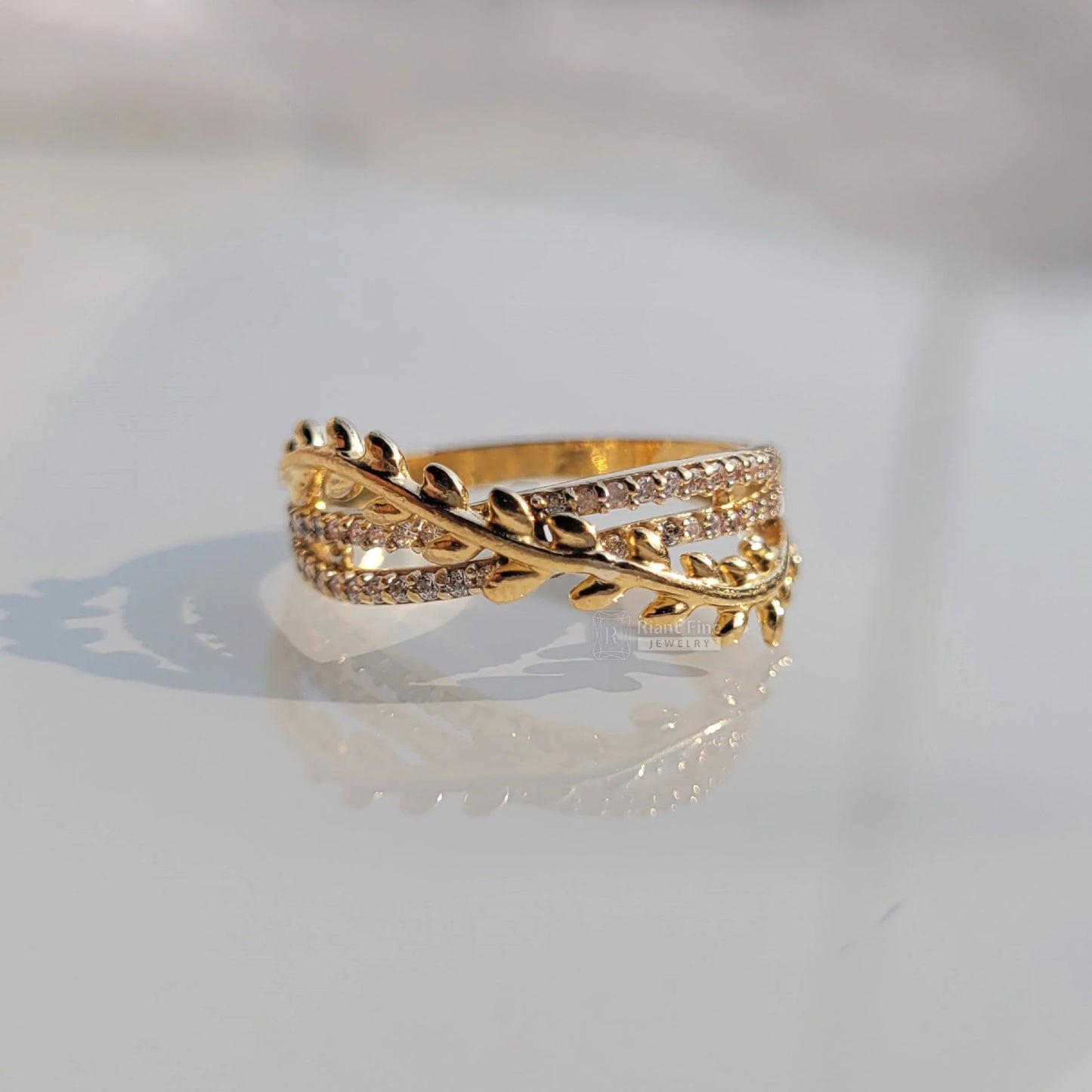 Crossover Leaf Style Round Cut Lab Diamond Wedding Band - Riant Fine Jewelry LLC