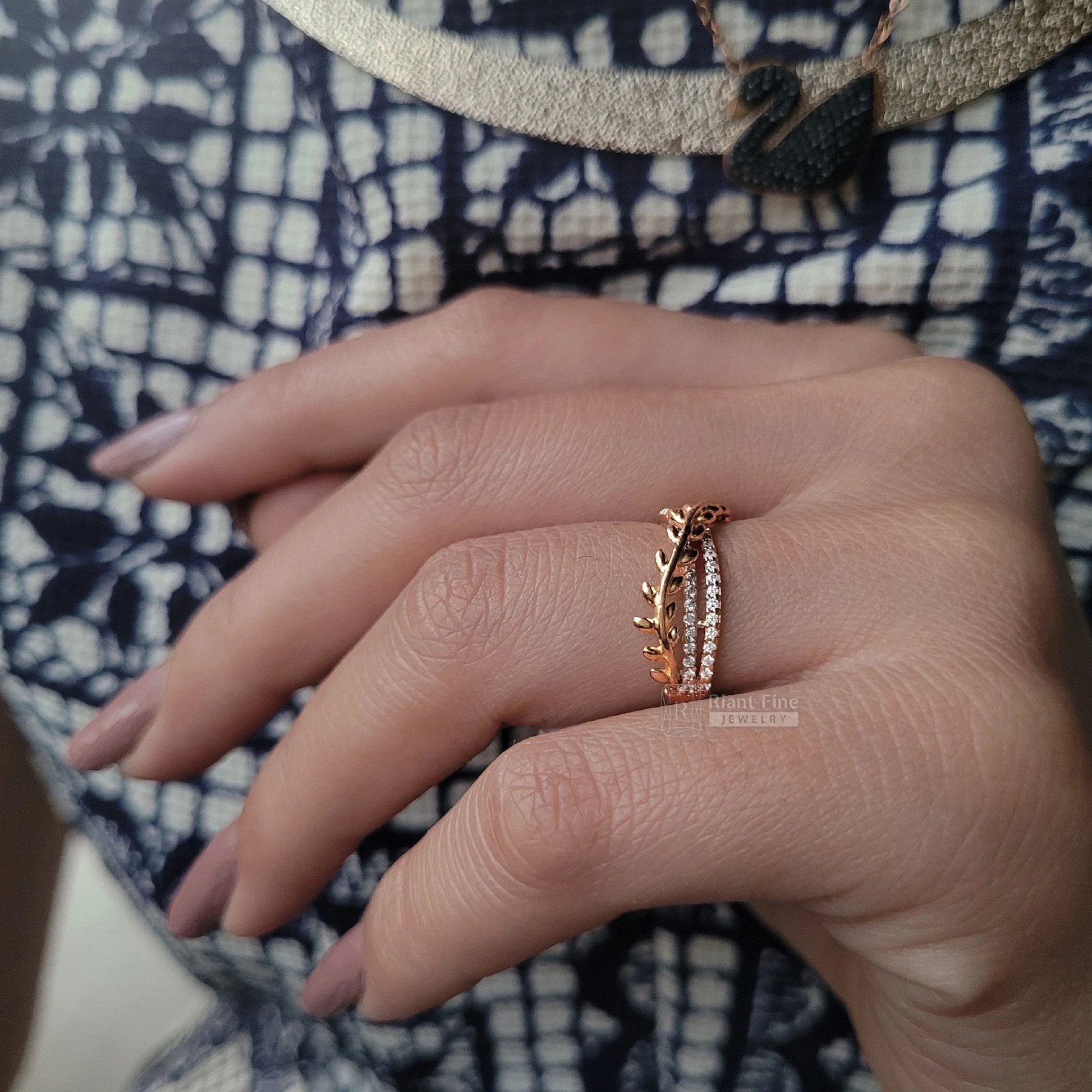Crossover Leaf Style Round Cut Lab Diamond Wedding Band - Riant Fine Jewelry LLC