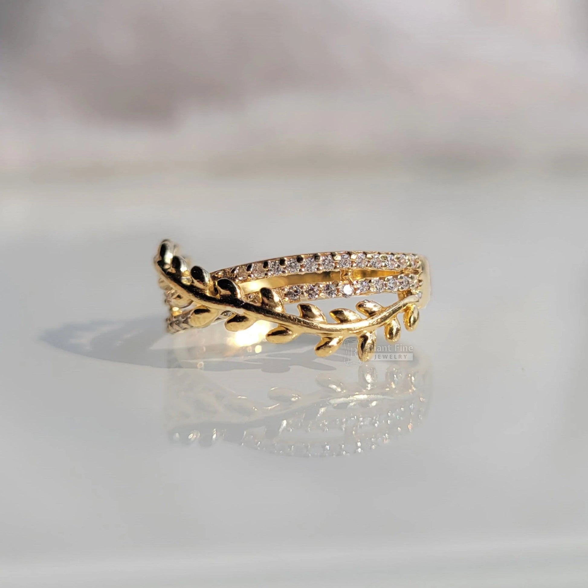 Crossover Leaf Style Round Cut Lab Diamond Wedding Band - Riant Fine Jewelry LLC