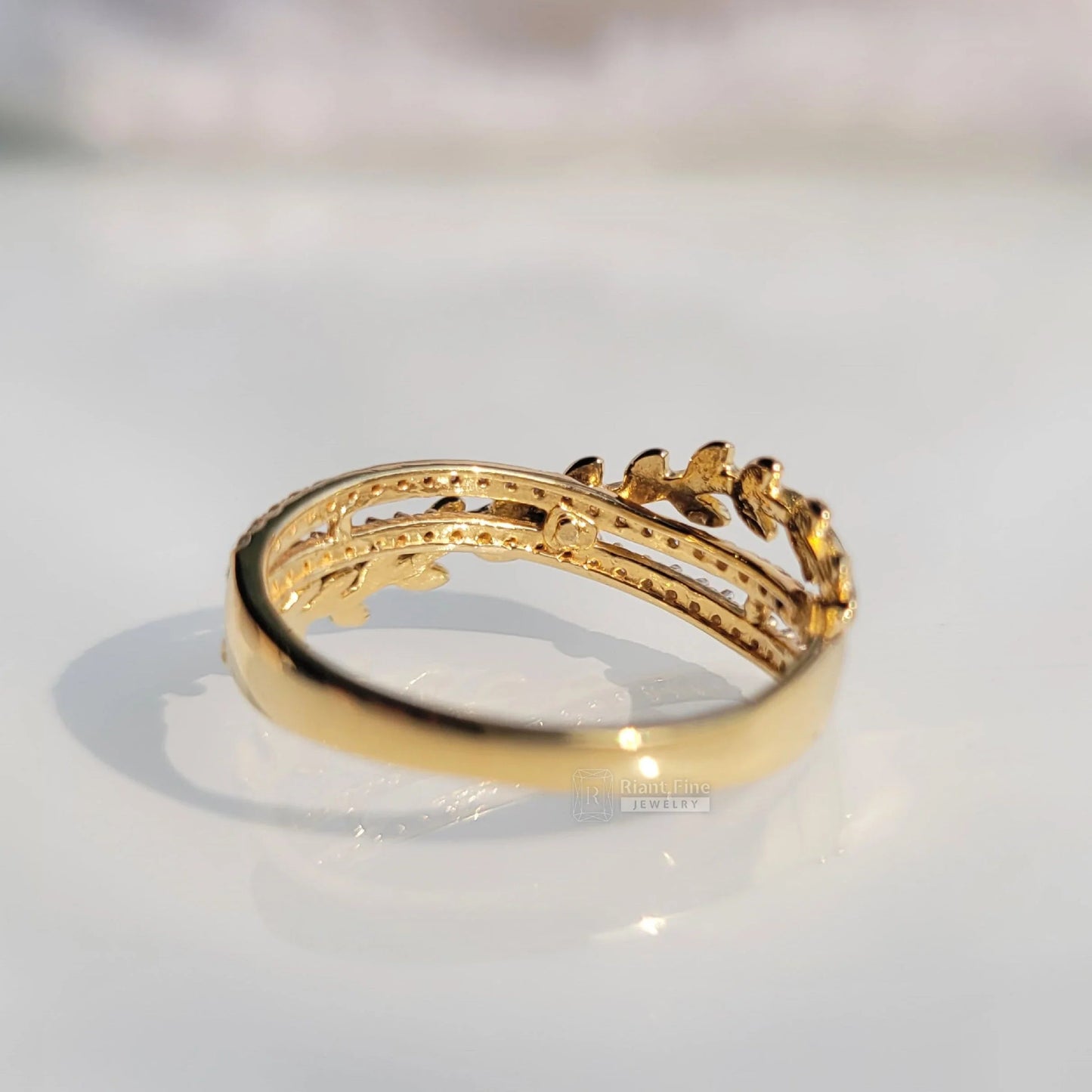 Crossover Leaf Style Round Cut Lab Diamond Wedding Band - Riant Fine Jewelry LLC