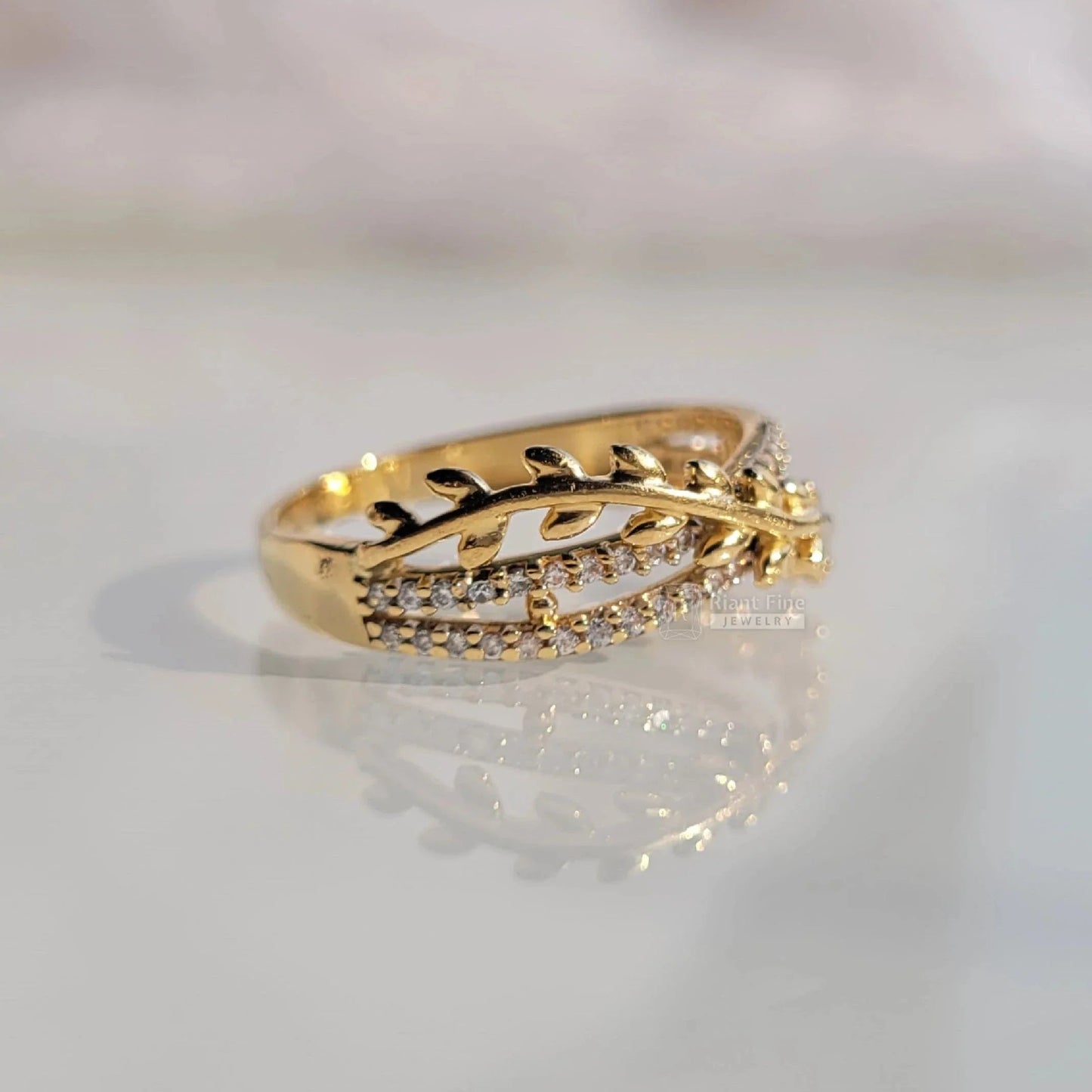 Crossover Leaf Style Round Cut Lab Diamond Wedding Band - Riant Fine Jewelry LLC