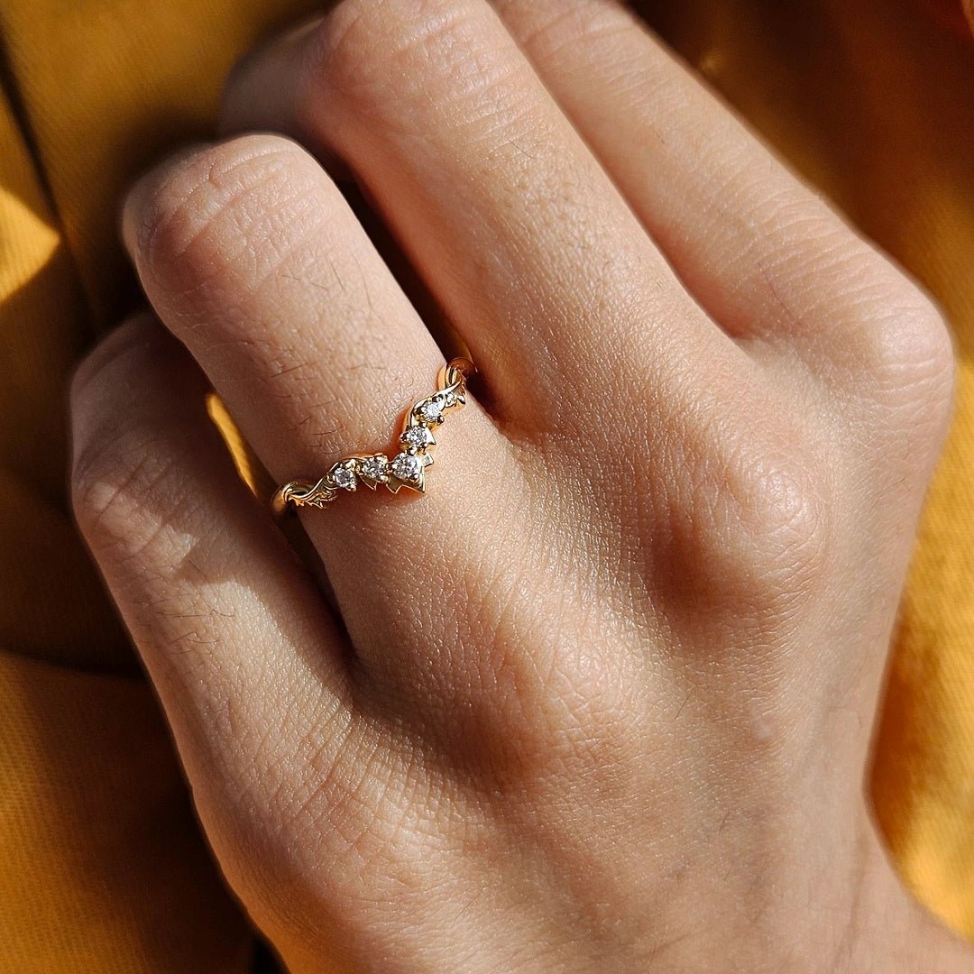 Curved Diamond Wedding Band for Women in 14K Yellow Gold - Riant Fine Jewelry LLC