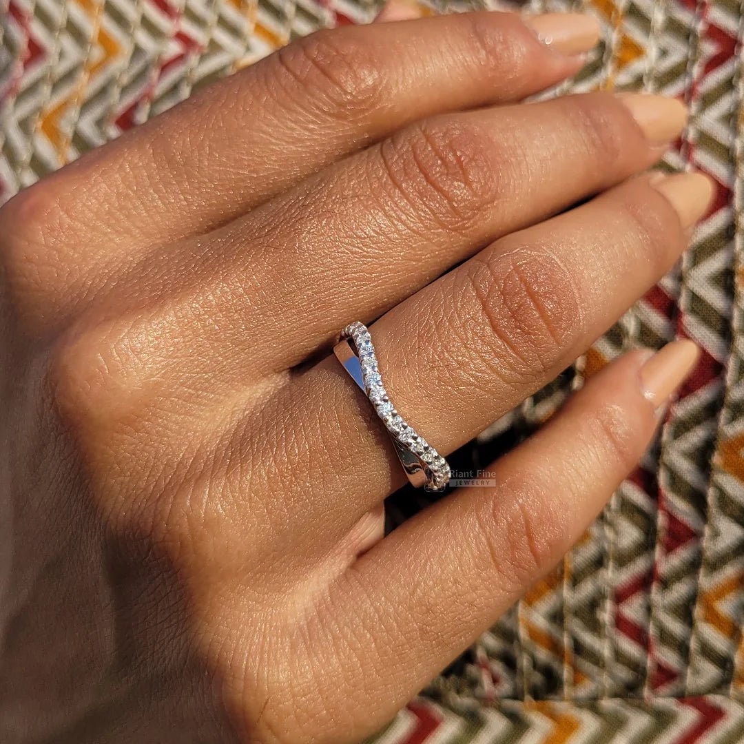 Curved Round Diamond White Gold Wedding Band - Riant Fine Jewelry
