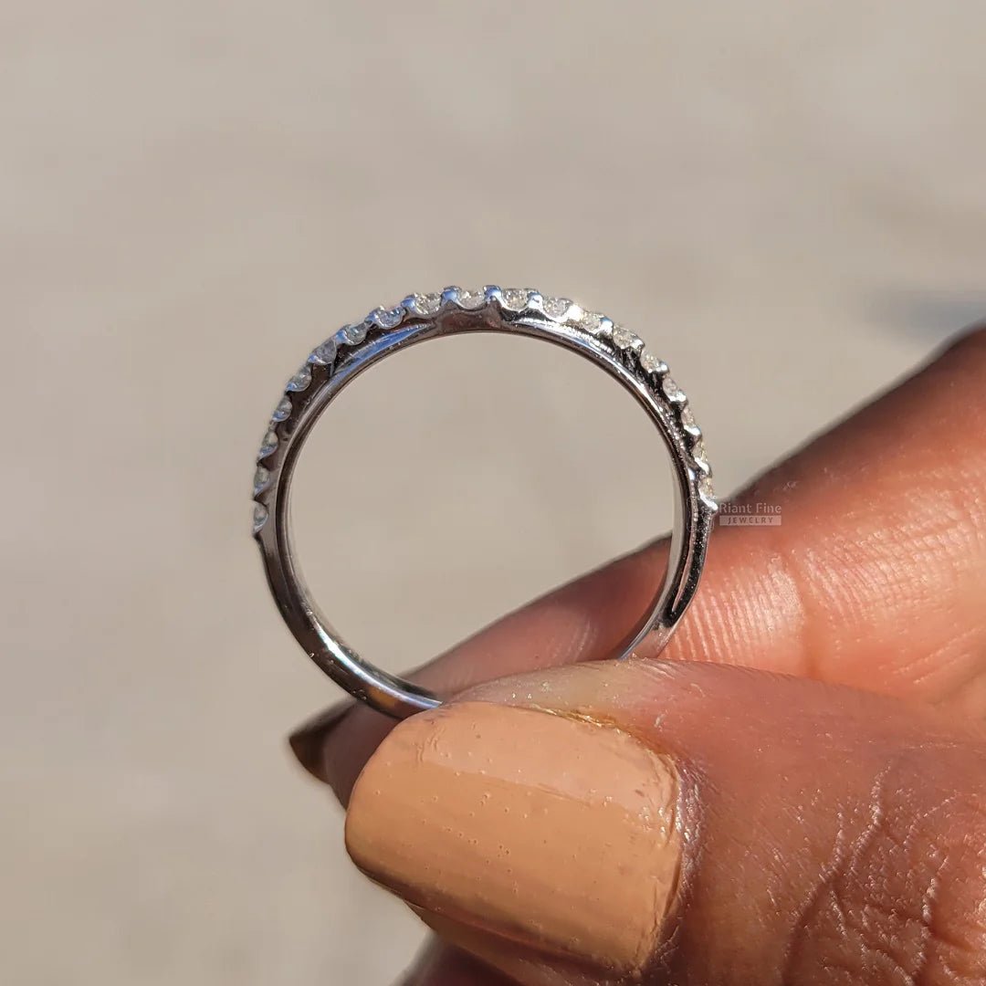 Curved Round Diamond White Gold Wedding Band - Riant Fine Jewelry