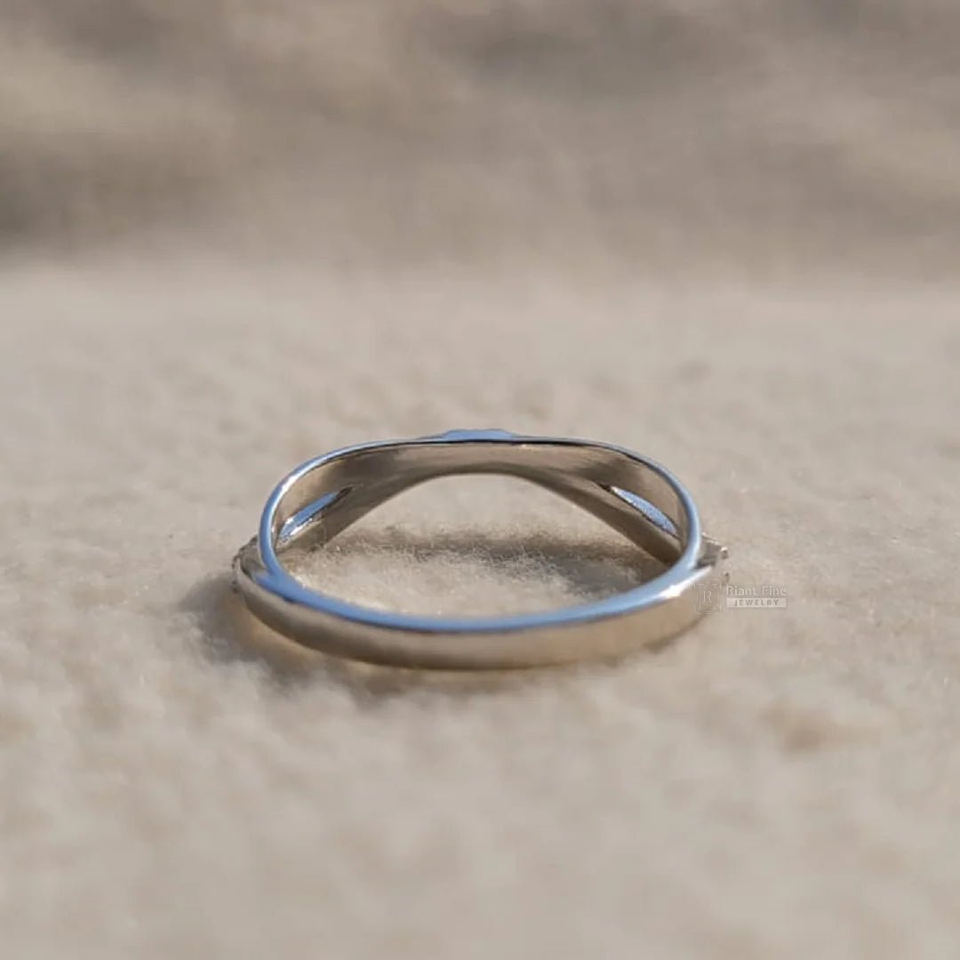 Curved Round Diamond White Gold Wedding Band - Riant Fine Jewelry