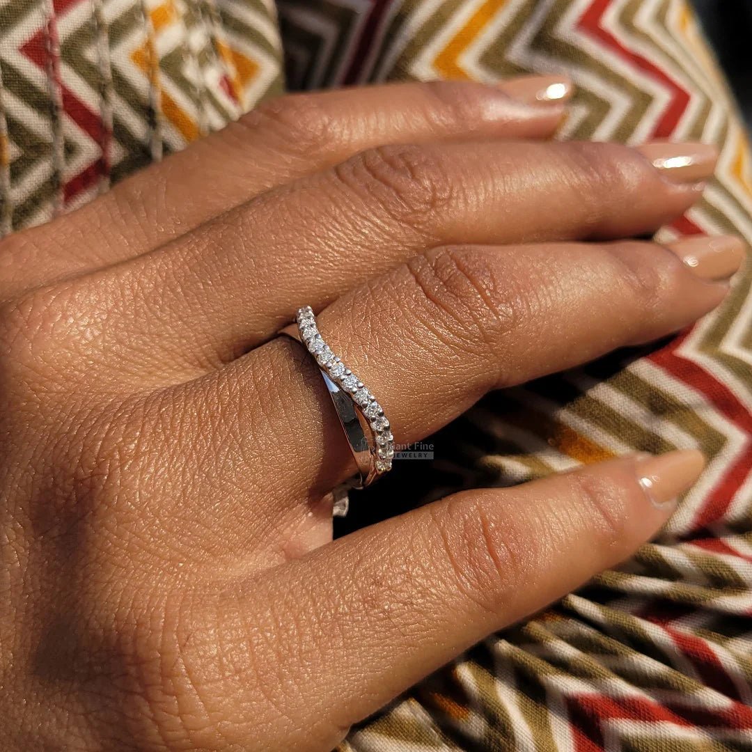 Curved Round Diamond White Gold Wedding Band - Riant Fine Jewelry