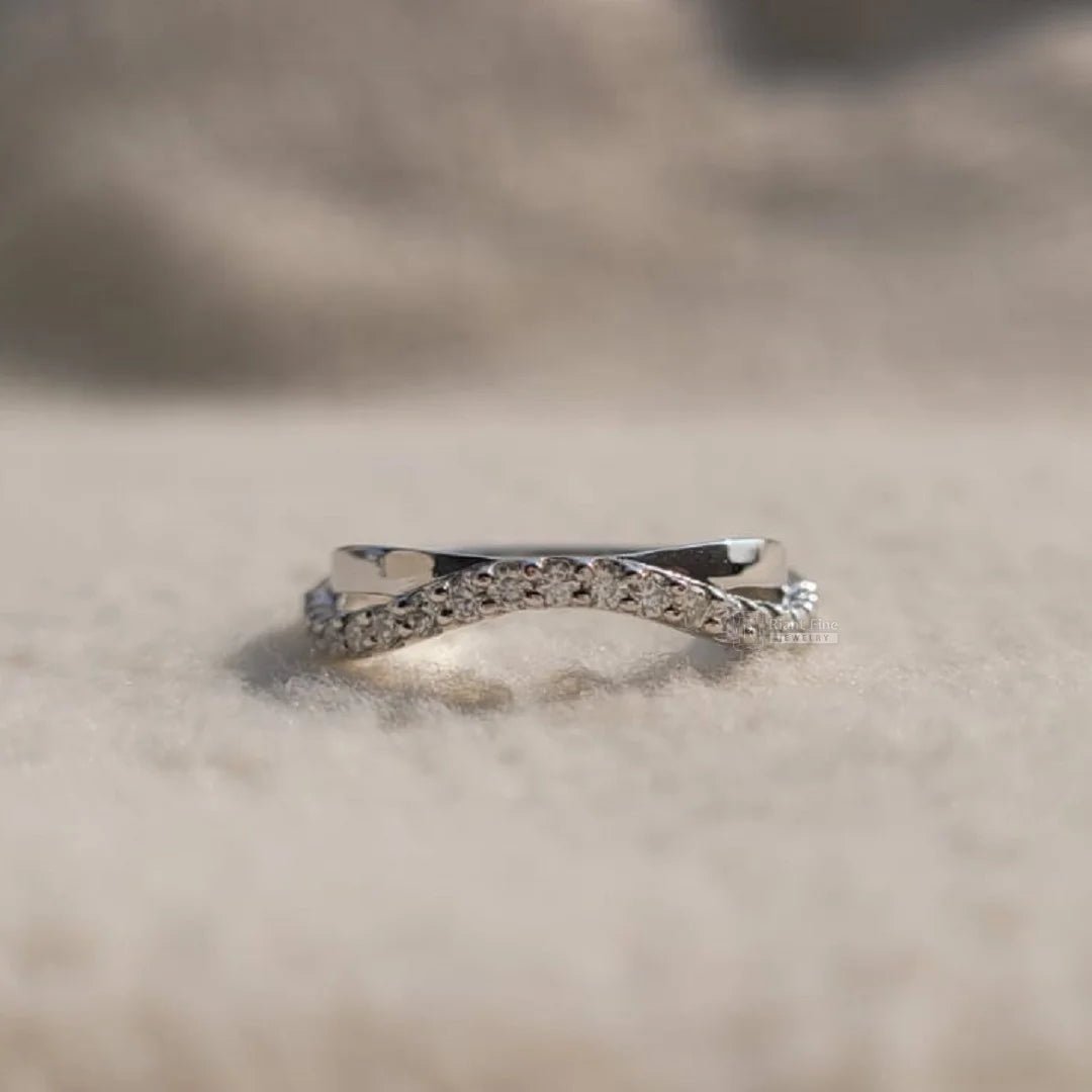 Curved Round Diamond White Gold Wedding Band - Riant Fine Jewelry