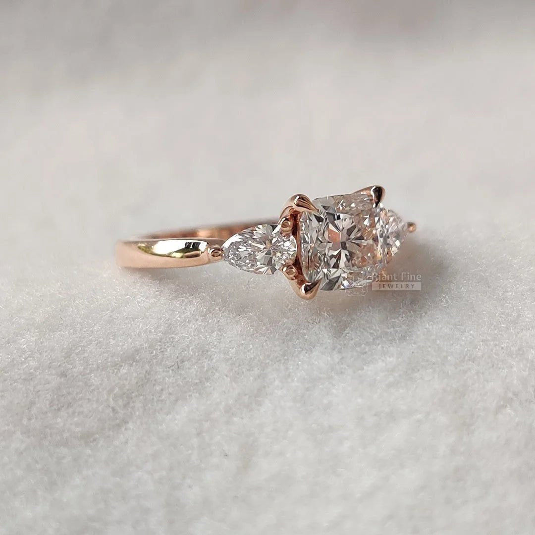 Cushion Cut Three Stone Lab Grown Diamond Ring - Riant Fine Jewelry