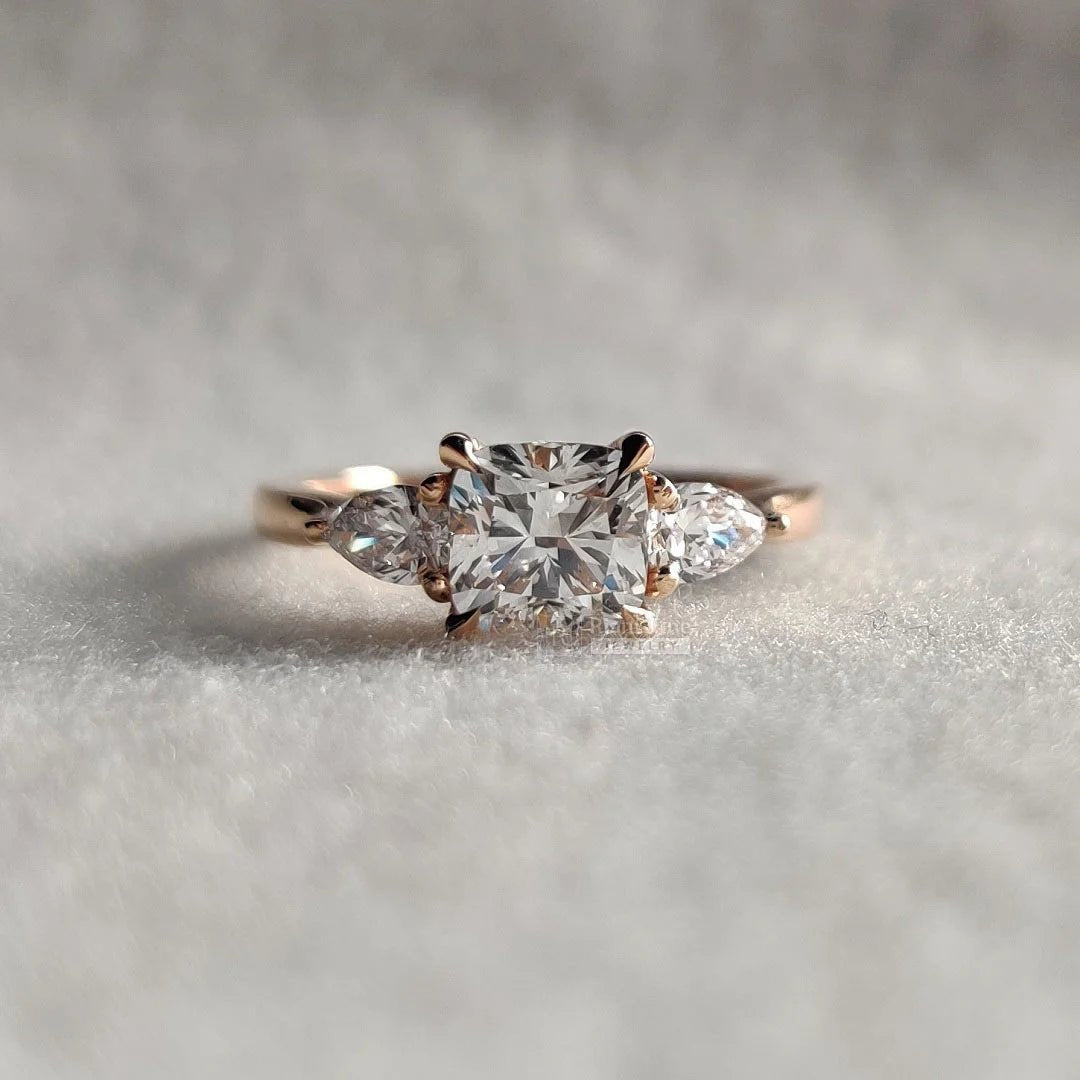 Cushion Cut Three Stone Lab Grown Diamond Ring - Riant Fine Jewelry