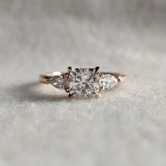 Cushion Cut Three Stone Lab Grown Diamond Ring - Riant Fine Jewelry