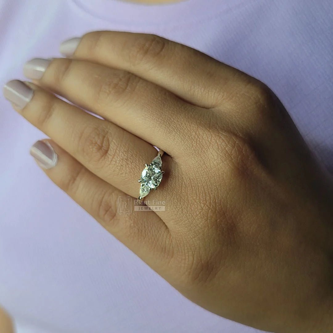 Cushion Cut Three Stone Lab Grown Diamond Ring - Riant Fine Jewelry