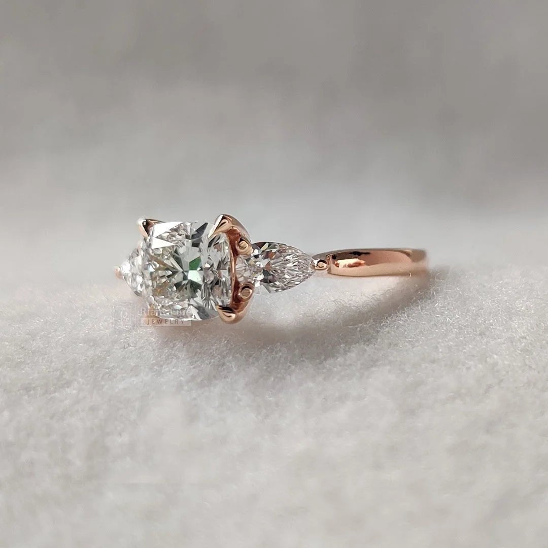Cushion Cut Three Stone Lab Grown Diamond Ring - Riant Fine Jewelry