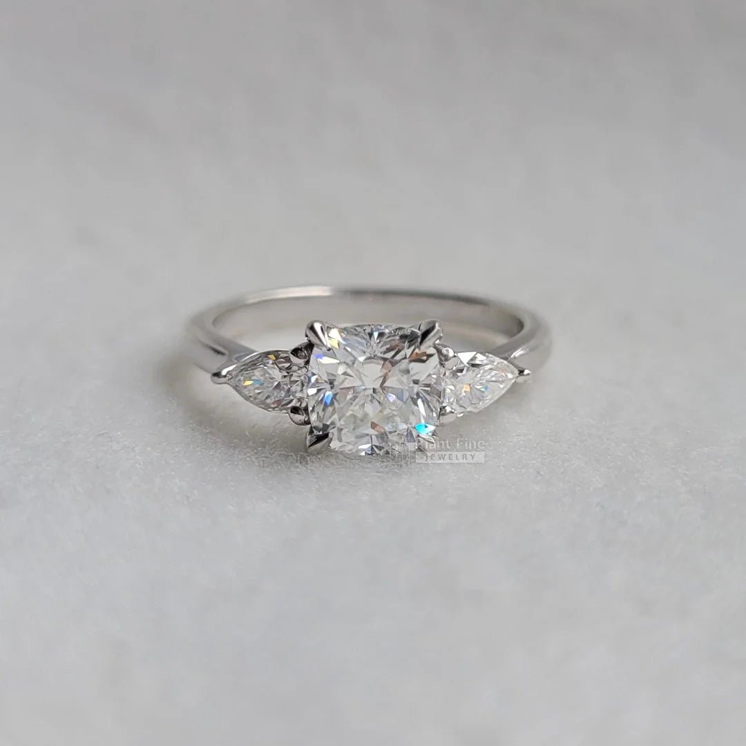 Cushion Cut Three Stone Lab Grown Diamond Ring - Riant Fine Jewelry