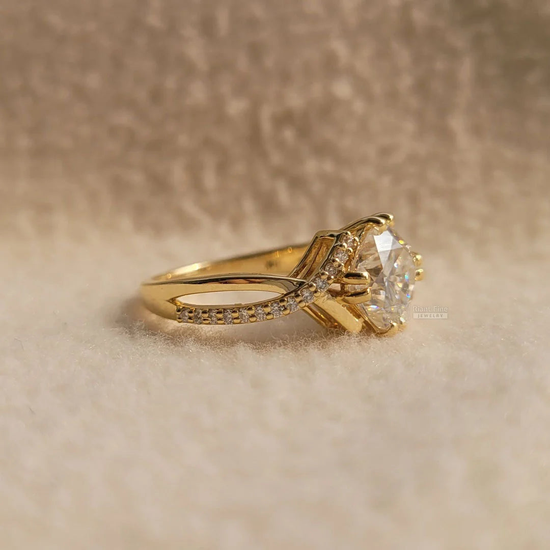 14K Yellow Gold Cushion Diamond Ring For Her