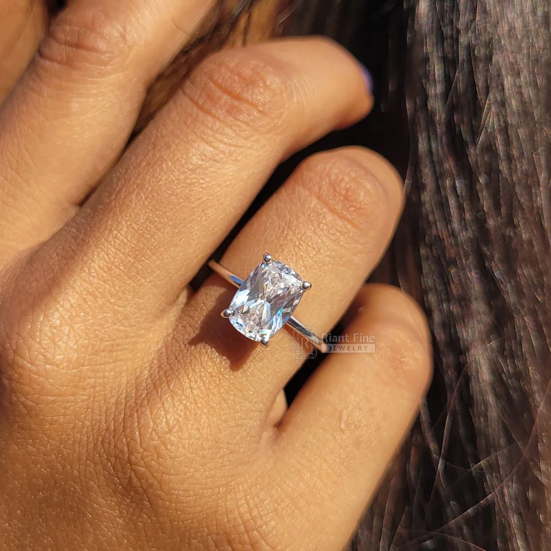 Cushion Lab Grown Diamond Gold Solitaire Engagement Ring - Riant Fine Jewelry