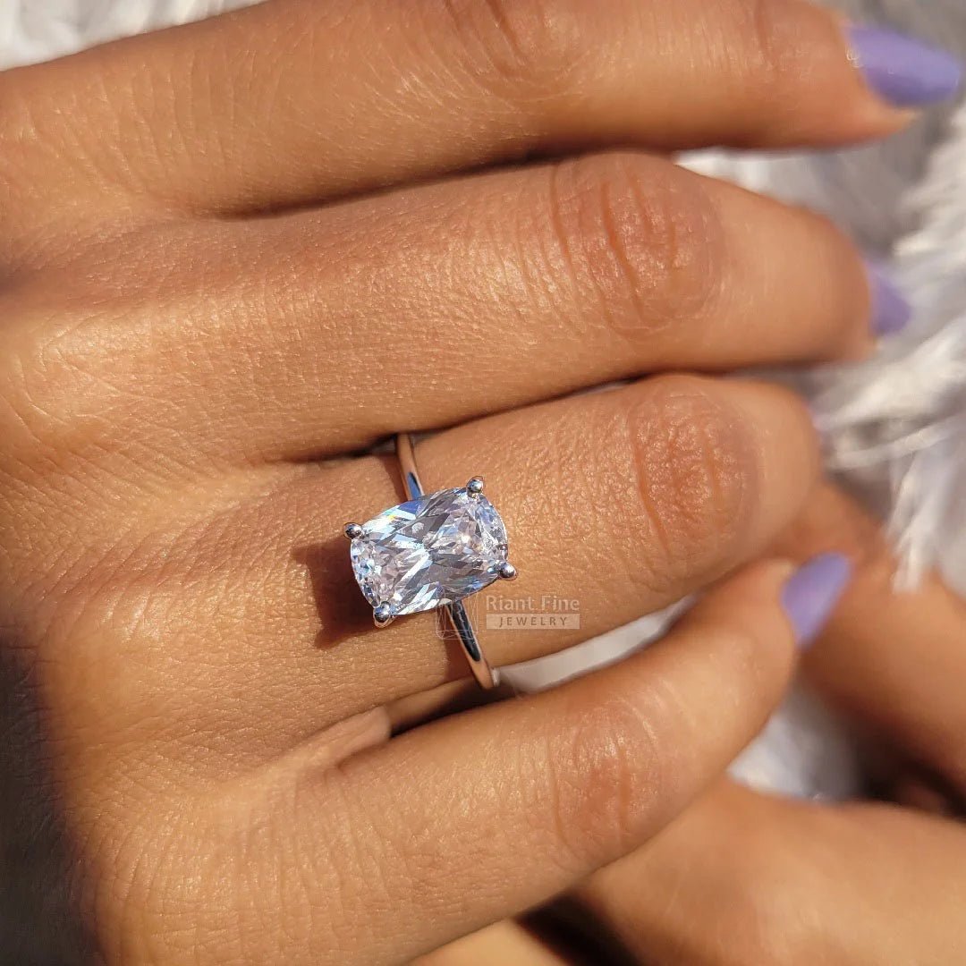 Cushion Lab Grown Diamond Gold Solitaire Engagement Ring - Riant Fine Jewelry