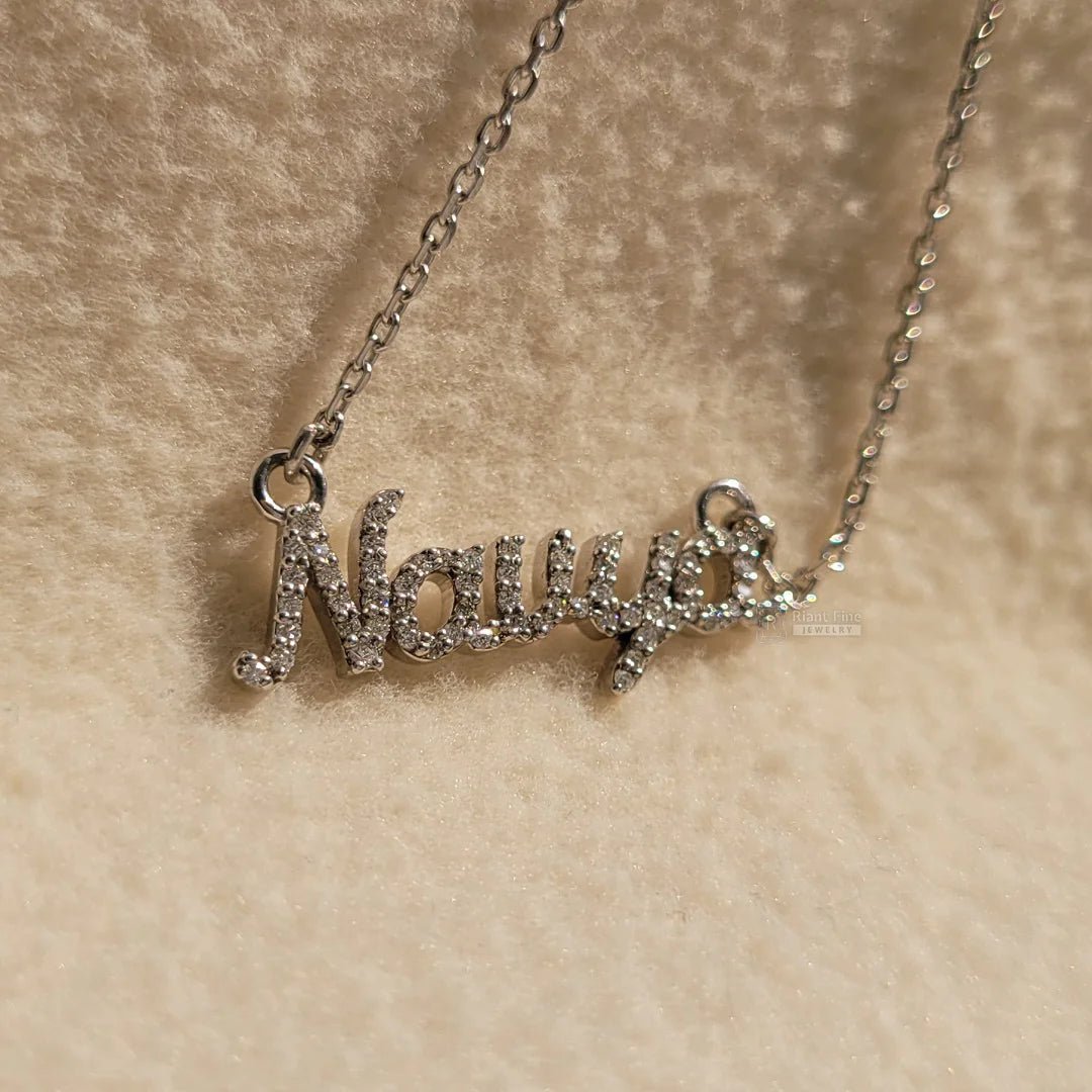 Custom Name Latter Diamond Pendant In 14K White Gold - Riant Fine Jewelry