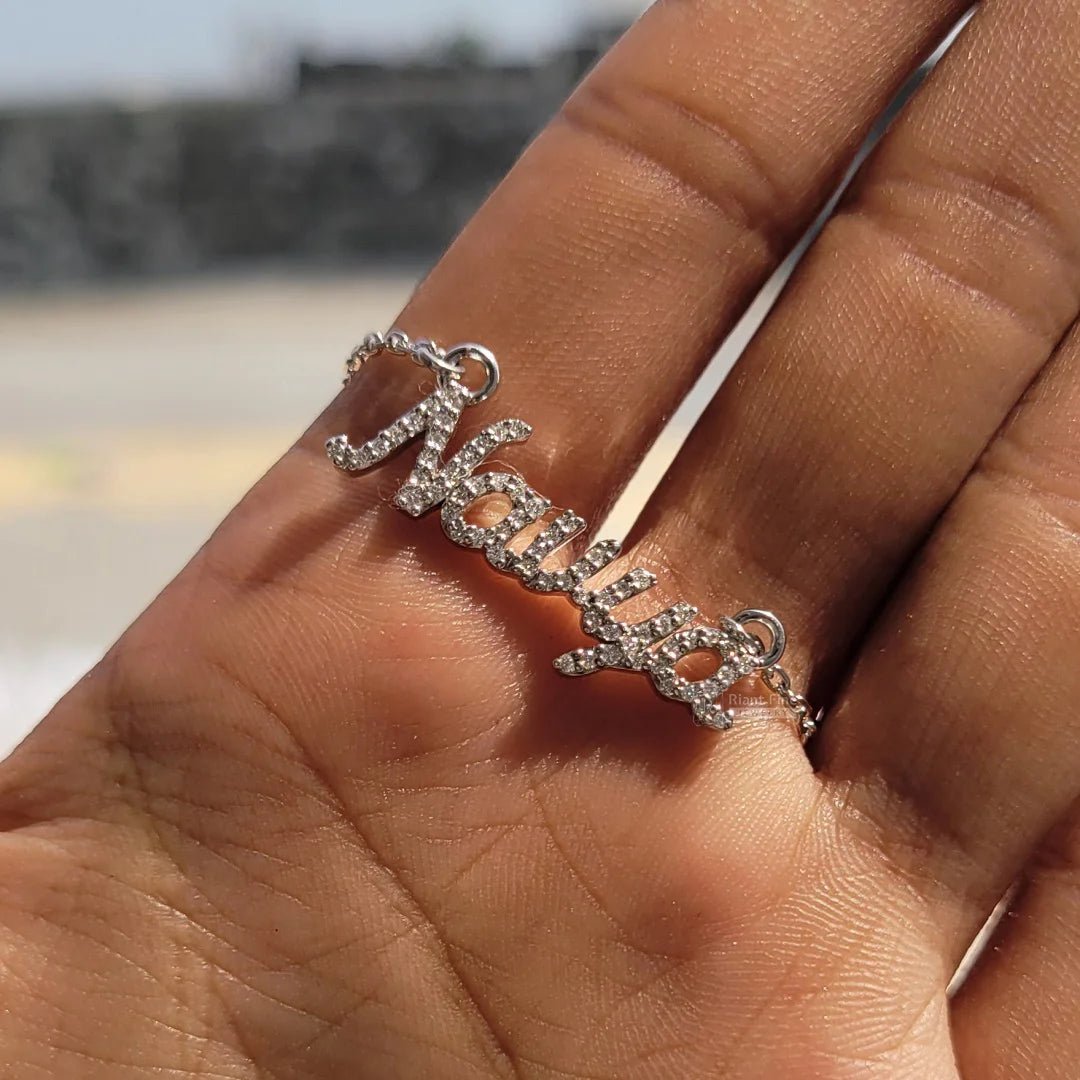 Custom Name Latter Diamond Pendant In 14K White Gold - Riant Fine Jewelry
