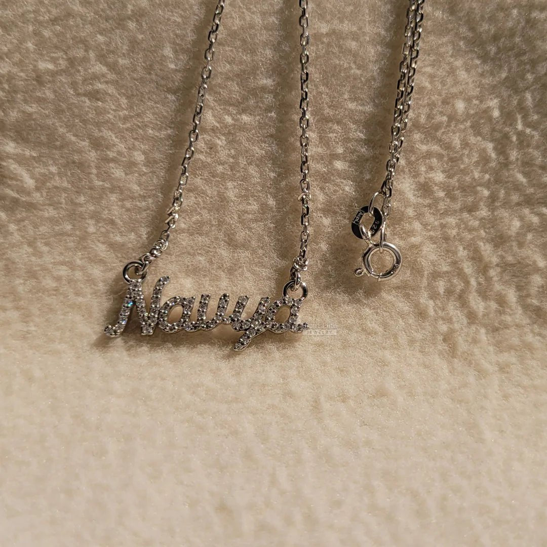 Custom Name Latter Diamond Pendant In 14K White Gold - Riant Fine Jewelry