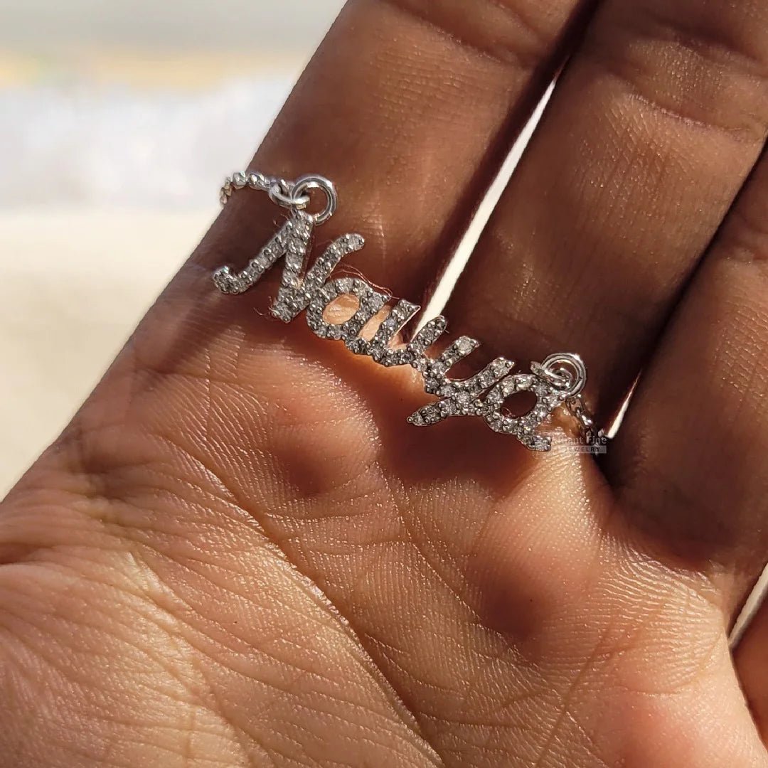 Custom Name Latter Diamond Pendant In 14K White Gold - Riant Fine Jewelry